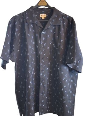 Haggar Blue Short-Sleeve Button-Up with Blue Martini Glass Print XXL